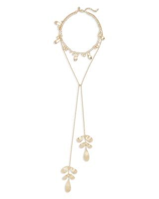 Ramy Brook Anya Crystal & Imitation Pearl Flower Layered Lariat Necklace, 18.5