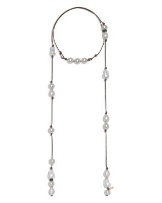 Ramy Brook Riya Imitation Pearl Leather Cord Wrap Necklace, 52
