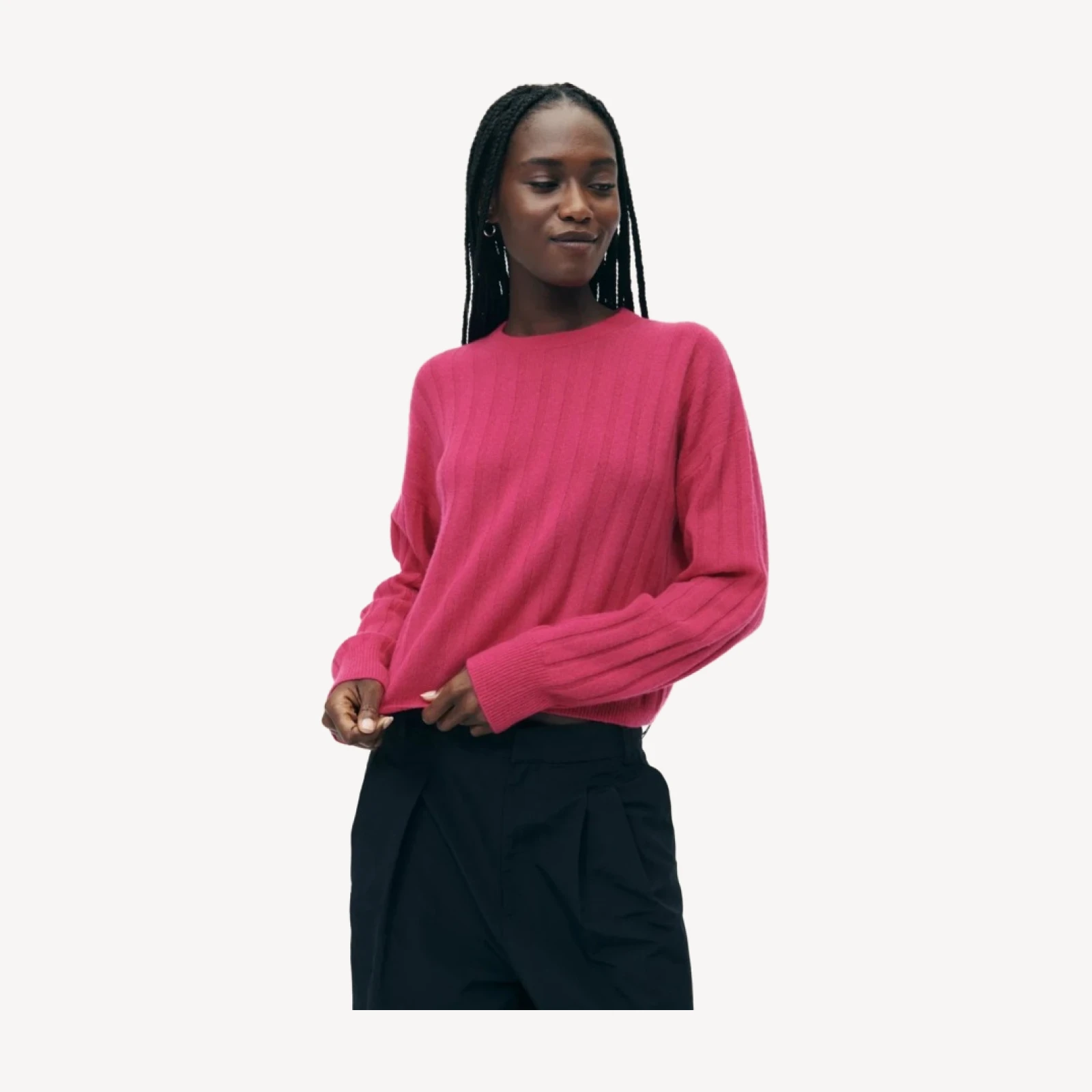 Lightweight Cashmere Ribbed Cropped Sweater