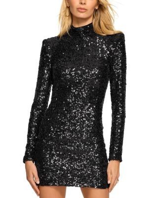 Ramy Brook Glory Mock Neck Sequin Long Sleeve Dress