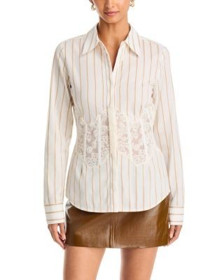 Ramy Brook Alana Lace Inset Striped Shirt