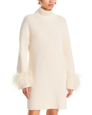 Ramy Brook Kay Turtleneck Feather Trim Sweater Dress