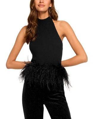 Ramy Brook Kelly Feather Trim Halter Top