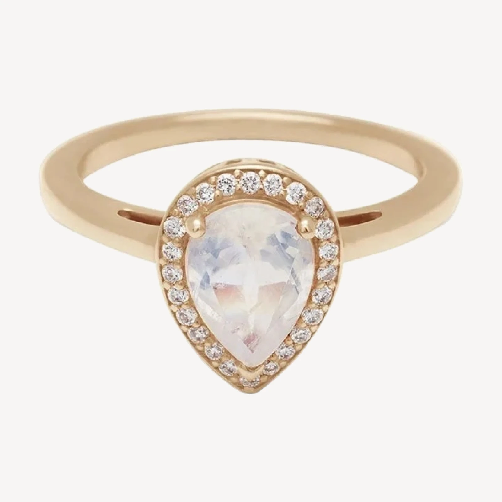 Pear Rosette Ring - 14k Gold & Rainbow Moonstone (8x6mm)