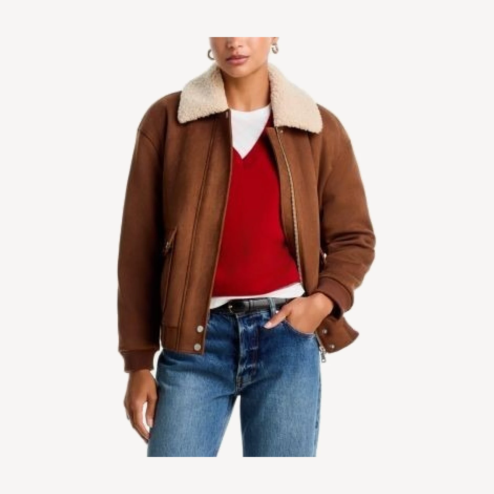 Aqua Faux Fur Trim Faux Suede Aviator Jacket - Exclusive