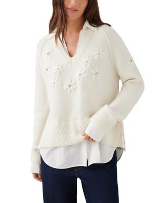 Karen Kane Rhinestone Embroidered Flower Layered Sweater