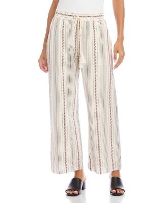 Karen Kane Stripe Embroidered Cropped Drawstring Pants