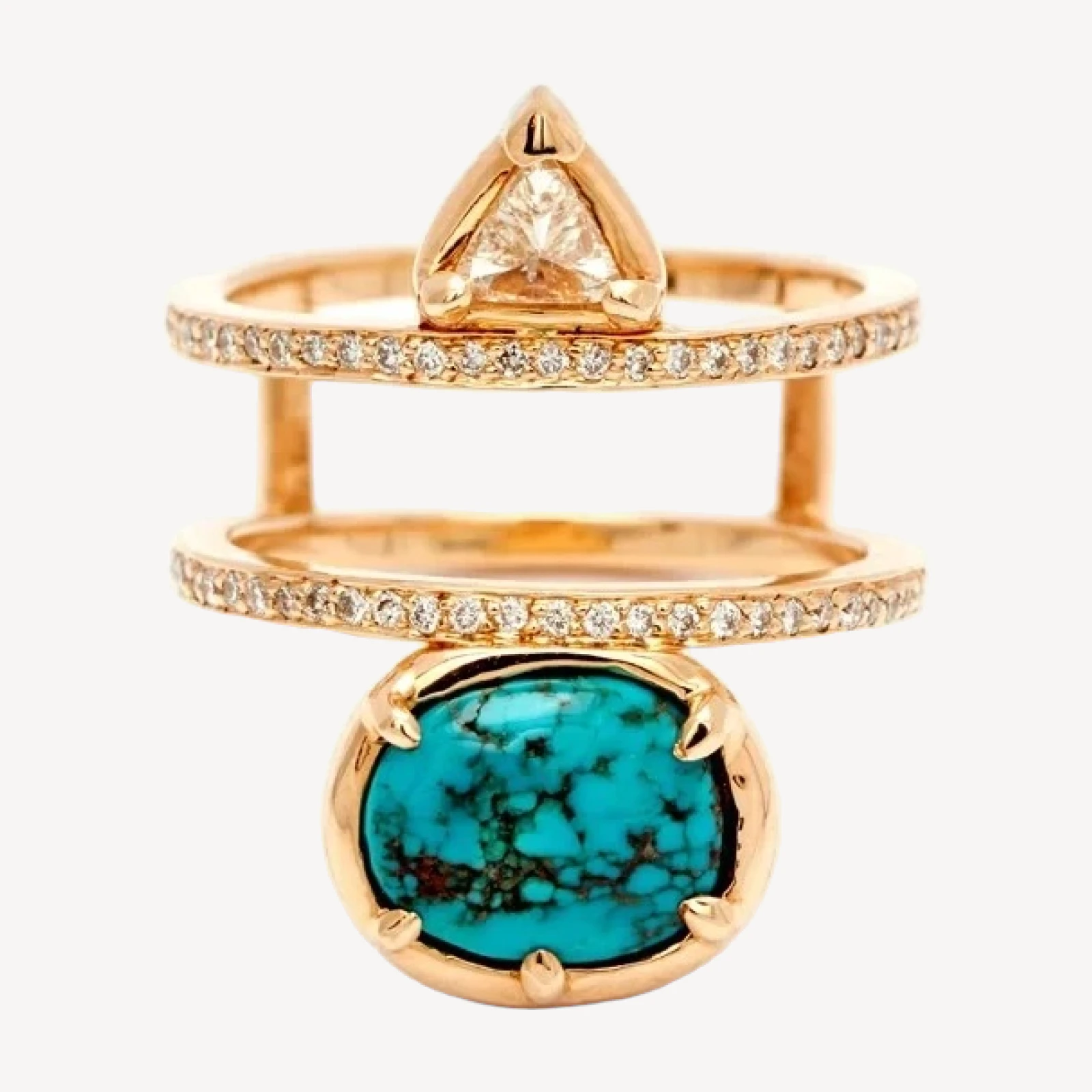 Reverse Attelage Ring - Yellow Gold, Turquoise & Champagne Diamond