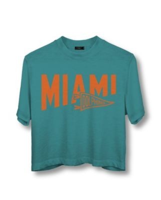 Junk Food Clothing Women's Nfl Miami Dolphins Dual Threat Mock Neck Crop Tee