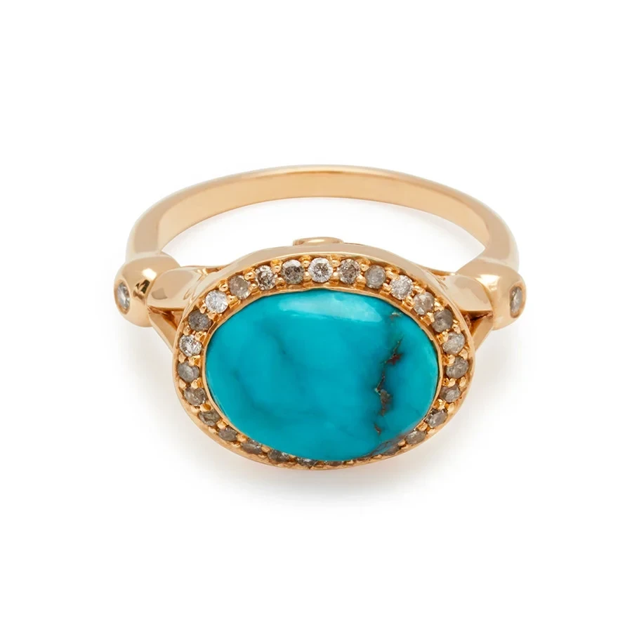 Turquoise Luna Ring II - Yellow Gold, Turquoise & Grey Diamonds