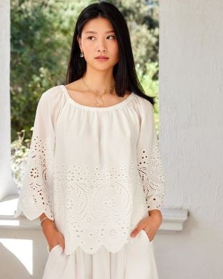 Karen Kane Cutout Embroidery Flared Sleeve Peasant Top