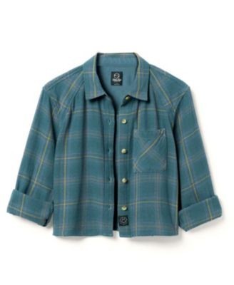 Junk Food Clothing Women's Twill Plaid Crop Shirt