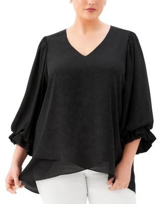 Karen Kane Plus Size Layered Sleeve Asymmetric Top