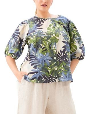 Karen Kane Plus Puff Sleeve Button Front Shirt