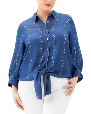 Karen Kane Blouson Sleeve Gemstone Denim Shirt