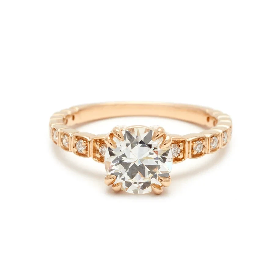 Tapered Wheat Engagement Ring - 14k Gold & Old Euro Cut White Diamond (1.20ct)