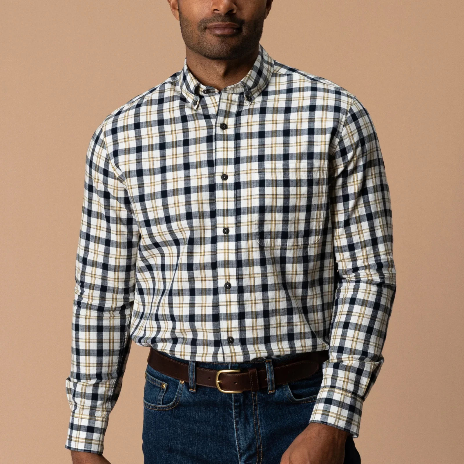 Cotton Slub Sport Shirt - Brant Plaid - Deep Navy
