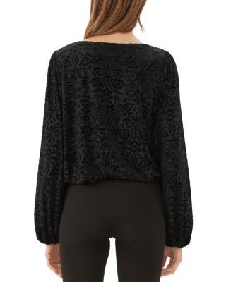 Karen Kane Petite Velvet Burnout Boat Neck Blouson Sleeve Top