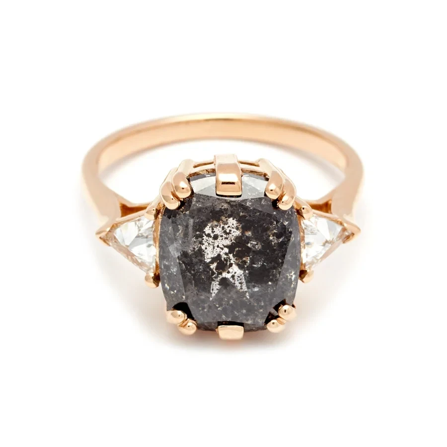 Bea Three Stone Ring - Yellow Gold & Black Diamond (5.55ct)
