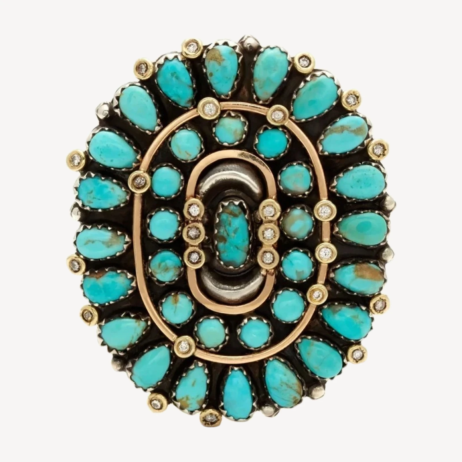 Anna Sheffield x Hayward Concho Harness Ring - 18k Yellow Gold & White Diamonds