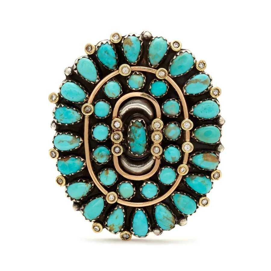 Anna Sheffield x Hayward Concho Harness Ring - 18k Yellow Gold & White Diamonds