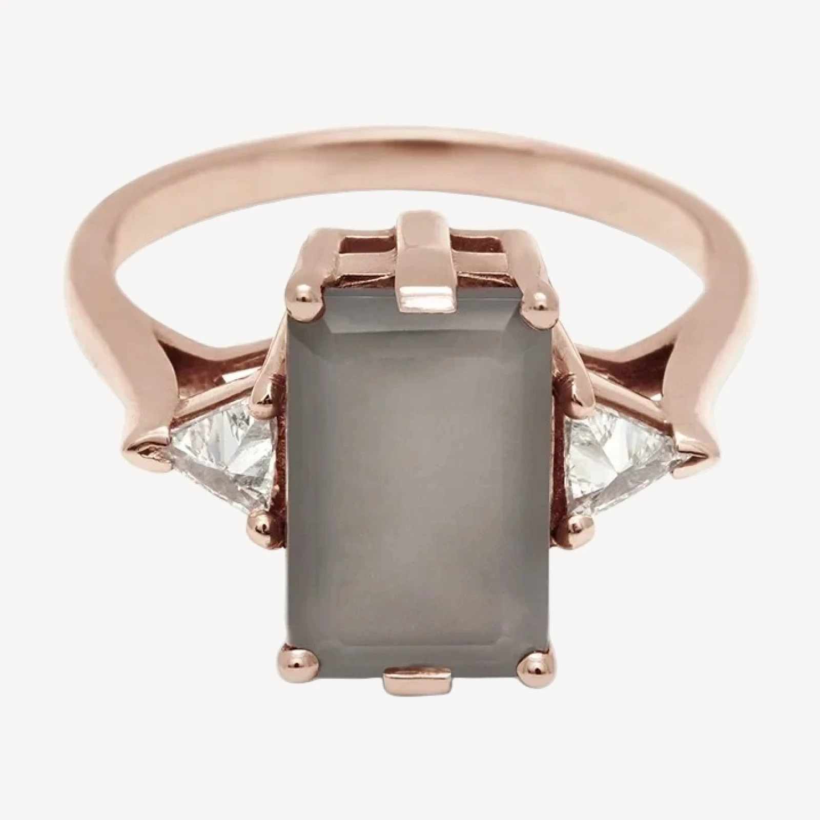 Bea Three Stone Ring - 14k Gold & Grey Moonstone (11x7mm)