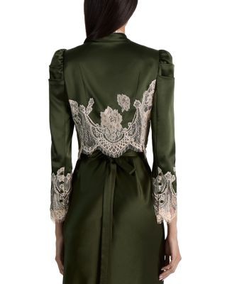Alice and Olivia Thomasina Puff Sleeve Lace Trim Cropped Jacket