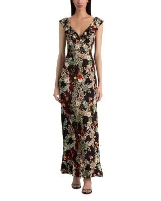 Alice and Olivia Gemma Button Front Ruffle Maxi Dress