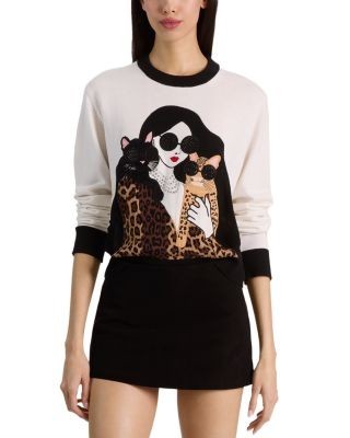Alice and Olivia Gleeson Staceface Wool Blend Crewneck Sweater