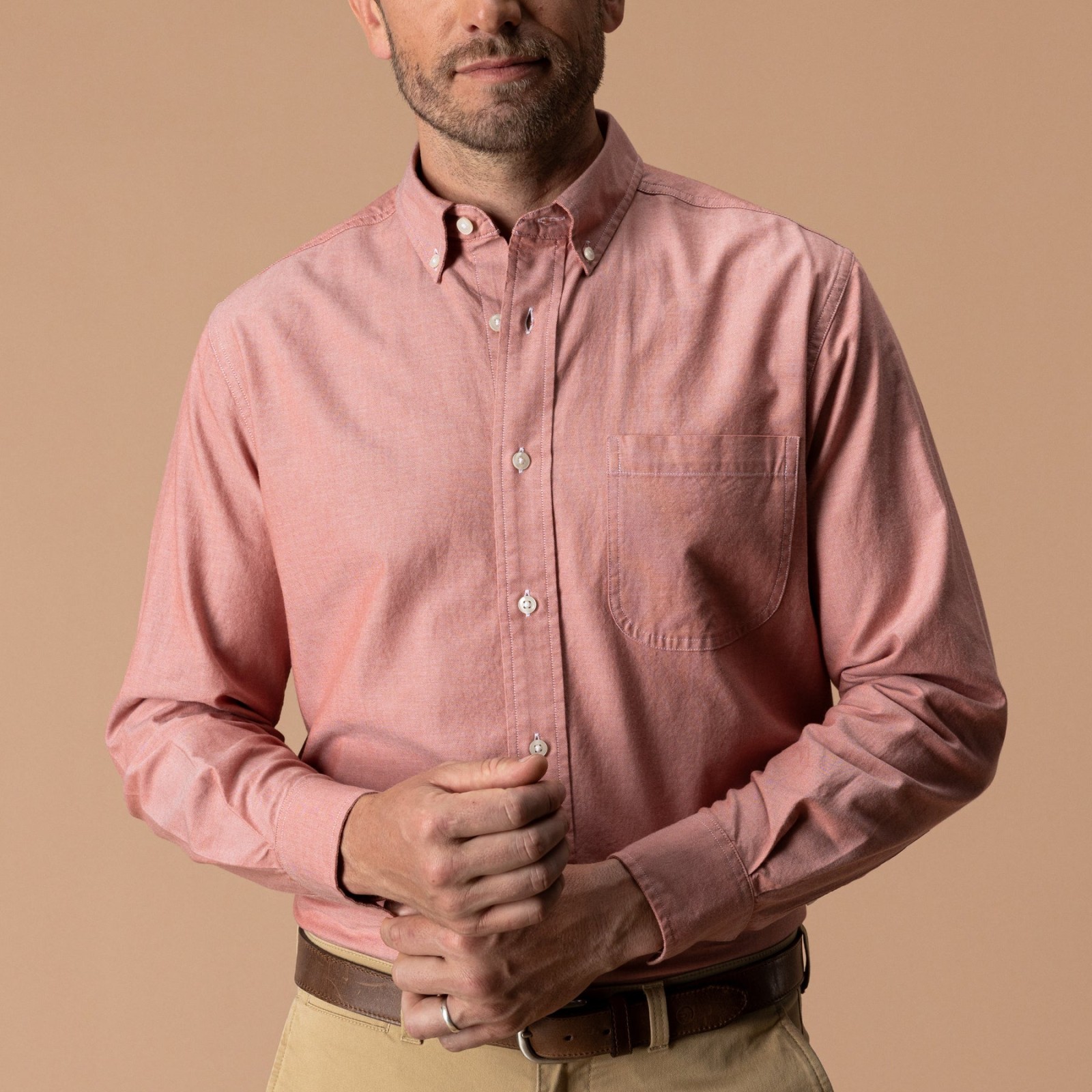 Cotton Oxford Sport Shirt - Morris Solid - Cedarwood Red