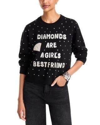 Alice and Olivia Perry Wool Blend Embroidered Rhinestone Sweater