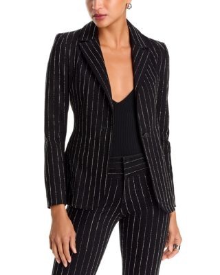Alice and Olivia Macey Embellished Fitted Denim Blazer
