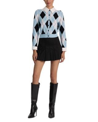 Alice and Olivia Dollie Argyle Woven Collar Wool Blend Cardigan Sweater