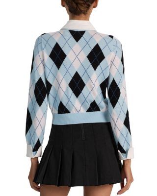 Alice and Olivia Dollie Argyle Woven Collar Wool Blend Cardigan Sweater