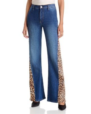 Alice and Olivia High Rise Godet Flare Leg Jeans in Georgetta Vintage Blue/Multi