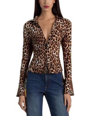 Alice and Olivia Freya Fitted Nipped Waist Button Down Top