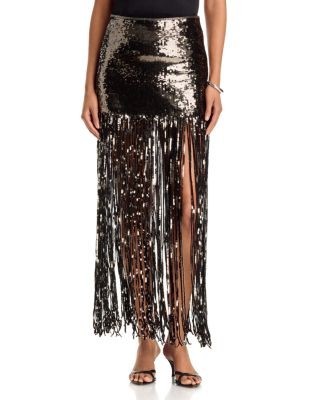 Alice and Olivia Kendra Sequin Fringe Maxi Skirt