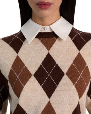 Alice and Olivia Carolann Wool Blend Crewneck Sweater with Cotton Stretch Collar