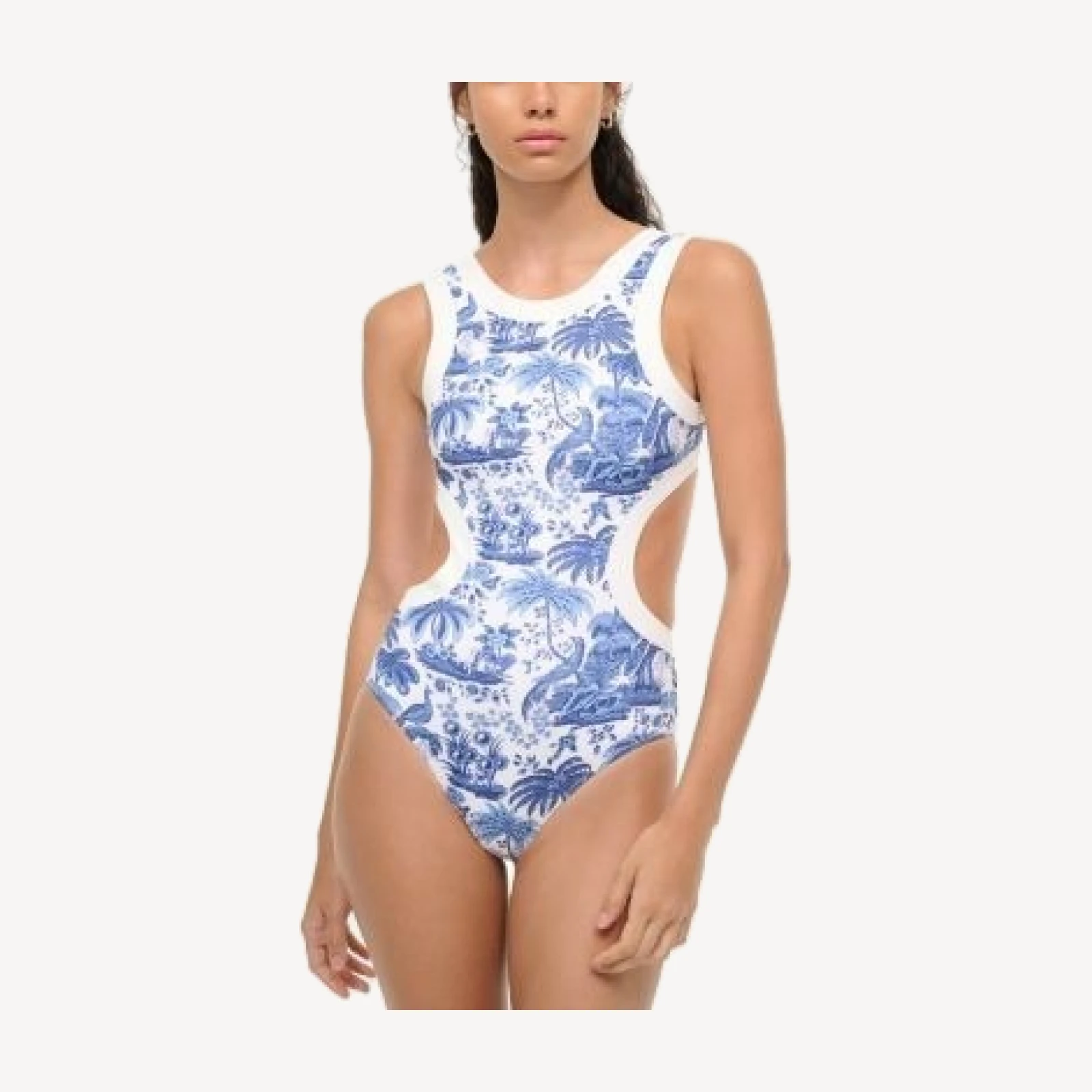 Staud Dolce One Piece Swimsuit in Blue Toile