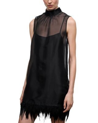 Staud Albee Feather Trim Mini Dress