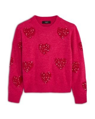Aqua Girls' Sequin Hearts Sweater Big Kid - Exclusive