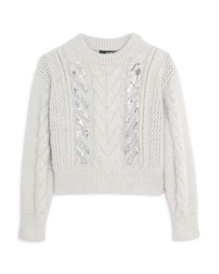 Aqua Girls' Oversized Sequin Cable Knit Sweater Big Kid Exclusive