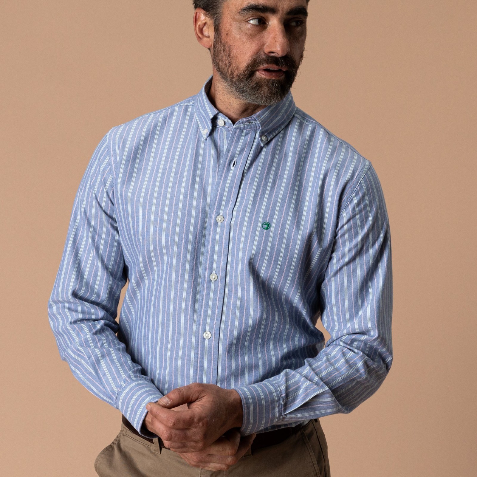 Cotton Oxford Sport Shirt - Garrison Stripe - Varsity Blue
