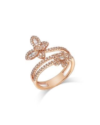 Bloomingdale's Fine Collection Diamond Butterfly & Flower Bypass Ring in 14K Rose Gold, 0.57 tcw