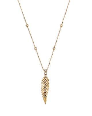 Bloomingdale's Fine Collection Diamond Feather Pendant Necklace in 14K Yellow Gold, 0.49 tcw