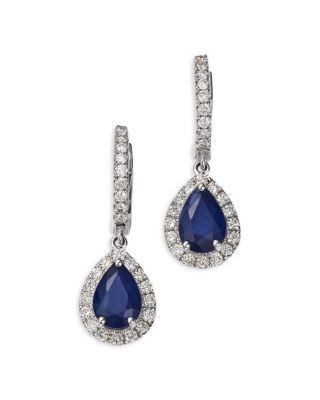 Bloomingdale's Fine Collection Blue Sapphire & Diamond Pear Halo Drop Earrings in 14K White Gold