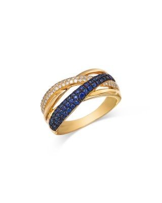 Bloomingdale's Fine Collection Blue Sapphire & Diamond Crossover Ring in 14K Yellow Gold