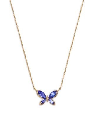 Bloomingdale's Fine Collection Tanzanite & Diamond Butterfly Necklace in 14K Yellow Gold, 18