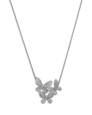 Bloomingdale's Fine Collection Diamond Butterfly Cluster Necklace in 14K White Gold, 0.75 tcw