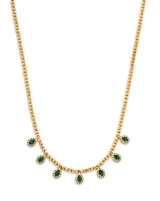 Bloomingdale's Fine Collection Emerald & Diamond Halo Dangle Collar Necklace in 14K Yellow Gold, 16